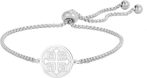 EUEAVAN Orthodox Cross Bracelet IC XC NIKA Jesus Christ Medallion Handmade Lucky Red String Bracelet Greek Byzantine Cross Amulet Eastern Religious Jewelry Christian Catholic Gift for Women Men