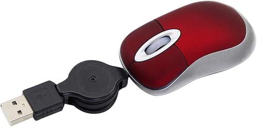 SHARE SUNSHINE Mini Small Travel Optical Mouse Portable USB Wired Mouse with Retractable USB Cord for PC Laptop Computer Desktop Office Business Home School Kids Girls Boys Women Men Gift(Red)