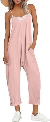 FZYLQY Summer Women's Jumpsuit Sleeveless V Neck Overalls Casual Adjustable Spaghetti Straps Harem Pants with Pockets