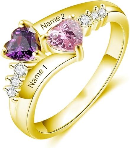 10K 14K 18K Solid Gold Personalized Mother Ring for Mom Customized Gold 1-6 Birthstone Mother Rings Custom Gold Name Mother Rings Jewelry Gift for Mother's Day Birthday