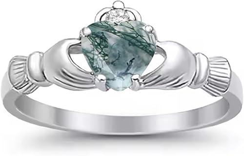 10K 14K 18K 20K Gold 0.11ct Real Diamond Claddagh Gemstone Rings 1 Carat Heart Shape Irish Claddagh Birthstone Ring Claddagh Engagement Promise Ring for Women Wife Girlfriend