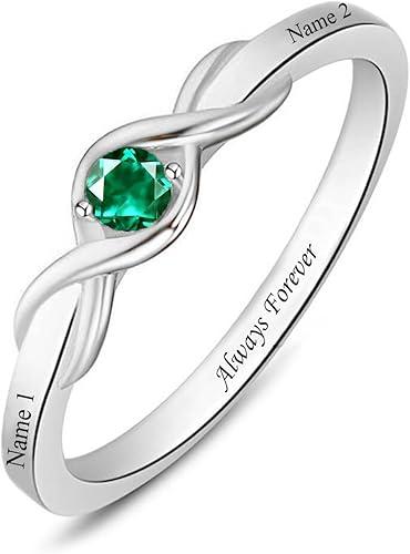 Personalized 1-4 Birthstone Rings for Women 10K 14K 18K Gold Customized Birthstone Engraved Name Ring Mother's Day Birthday Christmas Gift Anniversary Ring for Her Size 4-15