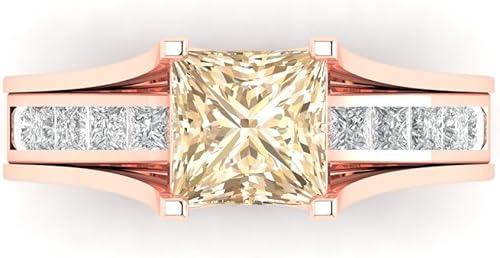 Clara Pucci 14K Rose Gold Wedding Band Set for Women - Morganite Wedding Ring & Simulated Diamond Wedding Band (2.28 cttw, Princess Cut)
