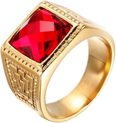 14K Gold 2.0Ct Ruby Signet Ring for Men 10K/14K/18K Real Yellow Gold Princess Cut Created Ruby Ring for Men Gemstone Mens Ring for Engagement Fathers Day 4-16