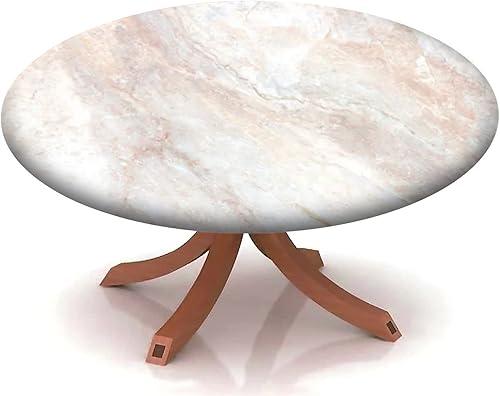 Round Table Cover Marble Texture Pattern,Table Cloth Cover Elastic Edge,Suitable for Catering and Kitchen Can Wipe Dining Round Table coverr,for 36" to 44" Round Tables,White