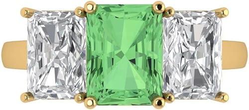 Clara Pucci 4 ct Emerald Cut Created Green Diamond 14k White Gold Three-Stone Wedding Engagement Bridal Promise Ring