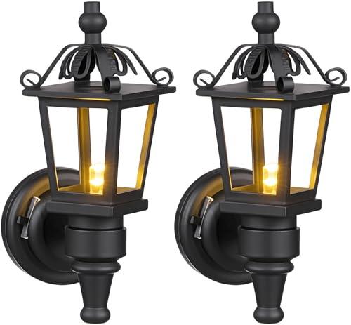 NUOBESTY Dollhouse Lights, 2pcs Miniature Dollhouse Wall Lamp 1:12 Scale Mini LED Light Battery Operated for DIY Doll House Furniture Accessories, Christmas House Decor