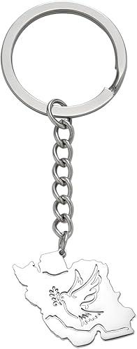 Dreamtimes Iran Map Keychain Peace Dove Olive Branch Persian Calligraphy Keychain Stainless Steel Bag Car Keyring
