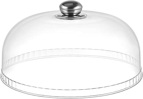 Kisangel Clear Plastic Cake Cover Dome 9.64 Inch Food Dome with Stainless Steel Handle Dust-Proof Dessert and Snack Protector for Home Kitchen Serving