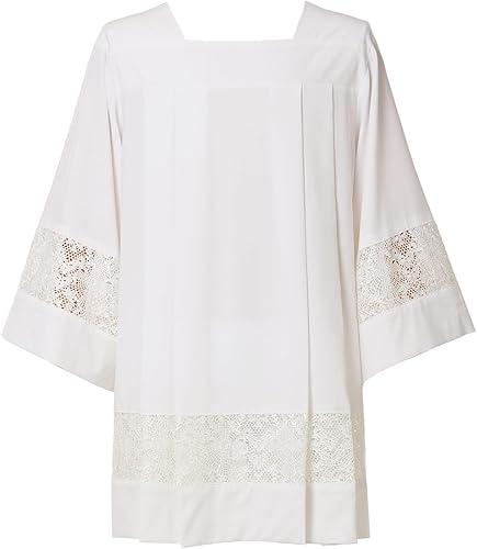 BLESSUME Catholic White Pleated Lace Surplice Liturgical Cotta Vestment