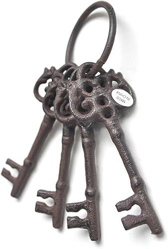 BLESSUME Punk Key Chain Medieval Bronze Skeleton Keys on Ring