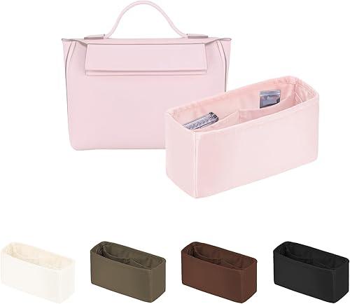 Women's Purse Organizer Insert - Satin & Lightweight Fabric with Inside Pockets, Portable for Commute, Travel, Shopping, and Evening, Multicolor Options, Fits for Kelly 24-24(Pink, 2424mini)