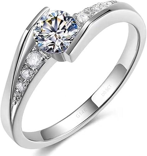 0.5CT D Color Twist Star Test Positive Solid White Gold 14K Moissanite Diamond Ring Engagement