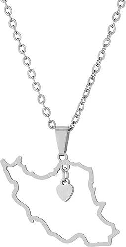 Iran Map Outline Necklace Hollow Heart Iranian Flag Pendant Patriotic Heritage Pride Peace Persian Homeland Jewelry Souvenir Series Gifts for Women Men