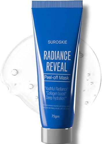 Suroskie Radiance Reveal Peel-Off Mask – Hydrating & Firming Face Mask with Bio-Collagen – Inspired by Korean Skincare – Vegan, Gentle Formula for All Skin Types – 75 Gm