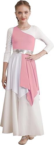 Shinsto Kids Girls Asymmetrical Color Block Liturgical Praise Dance Dress Tunic Church Lyrical Worship Dancewear