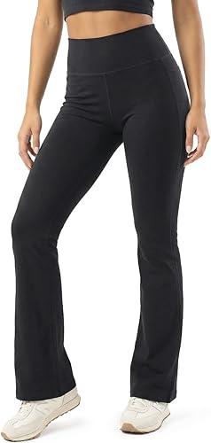 Zylioo Women's Tall Cotton Flare Leggings with Side Pockets High Waist Extra Long Full Length Yoga Pants for Tall Women
