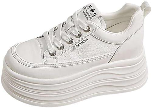 Women's Chunky Platform Sneakers Breathable Faux Leather Casual Walking Shoes 8 CM Thick Sole Retro Dad Shoes