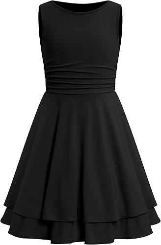 IBTOM CASTLE Girls Sleeveless Dress Teen Ruched Waist Ruffle Layered Flowy Summer Easter Tween Dance Party Dresses 9-15Y