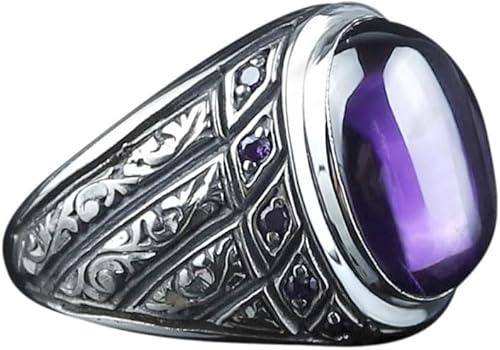 Men Handmade Engraved Amethyst Gemstone Ring, Turkish Handmade Purple Amethyst Gemstone Ring
