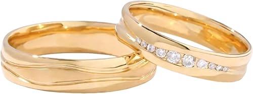 10K 14K 18K Gold Free Engraving Couple Wedding Band for Men and Women,Moissanites/Diamonds Wedding Anniversary Ring Sets for Him and Her Couple Rings Size 3-16