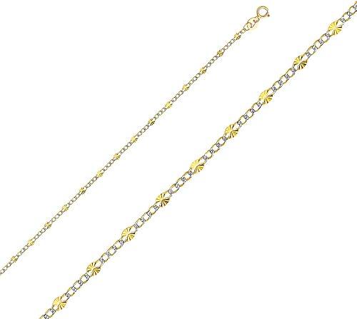 JewelryWeb 14k Yellow Gold Thin Metal Stamped Figaro 3 Plus 1 Links 2.5mm With Rhodium Pave Chain Necklace Diam Chain Necklace for Women and Men