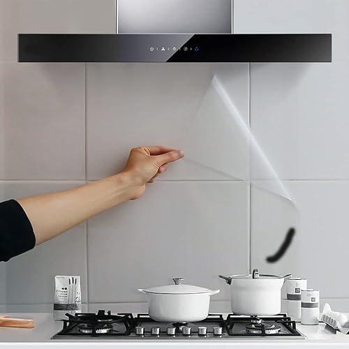 TopHomer 3 Pcs Kitchen Backsplash Wallpaper Stickers Clear Waterproof Oilproof Heat Resistant Self-Adhesive Sticker Removable Wall Protector Sheet 27.56 x 17.72 inch