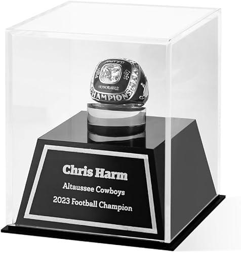 BYFDIY Custom Championship Ring Display Case Acrylic Baseball Ring Holder Personalized Name Rings Display Case for Football Softball Basketball Sport Size 3×3×3.5INCH