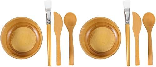 Healifty Bamboo Face Mask Mixing Bowl Set 8 Pcs Facial Bowls Spatulas Brushes for Skincare Beauty Treatments at Home Spa
