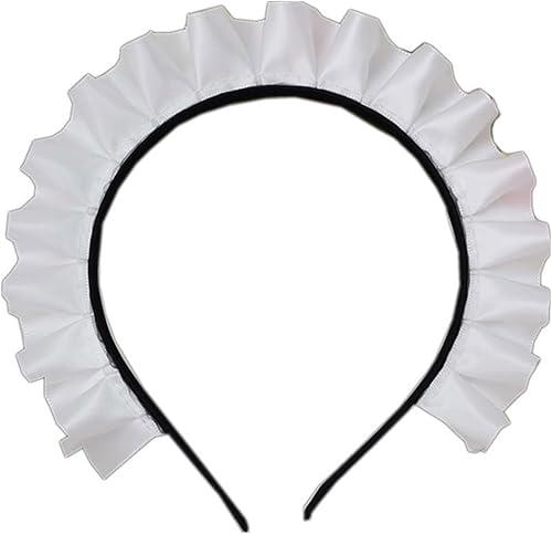 Ruffle Maid Headband White – Women Punk Anime Cosplay Headwear, Soft Lightweight Maid Headdress for Cosplay Costume