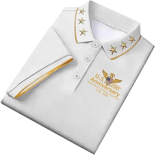 Mens 250 Anniversary USA Shirt Patriotic American Flag Polo Tshirt 1776-2026 Button Up Lapel Shirts