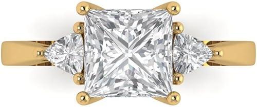 Clara Pucci 14K Solid Gold Engagement Ring for Women | 2.32 cttw White Sapphire Princess Cut Three-Stone | Real Yellow Gold Wedding Ring