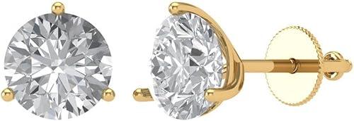 3.94cttw Round Cut Solitaire Genuine Moissanite Unisex Designer 3 prong Stud Martini Earrings 14k Yellow Gold Screw Back