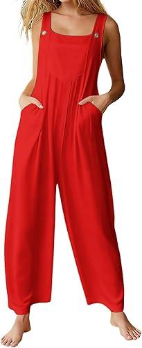 Womens Jumpsuit Sleeveless Casual Summer Overalls Jumpers Beach Vacation Outfits Spaghetti Strap Baggy Wide Leg Pants Rompers