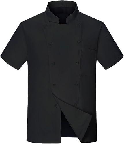 Chef Coat for Men, Stretch Lightweight Half Sleeve Jacket, Soft Black Uniform for Kitchen and Restaurant