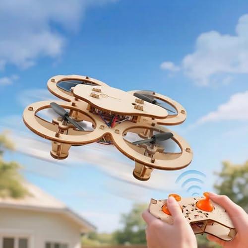 DIY Wooden Drone Building Kit, Wooden Crafts DIY Brain Teaser Puzzle, Wooden Building Blocks Flying Toys Assembled Kit, Remote Control 3D Building Blocks Quadcopter (1PCS)