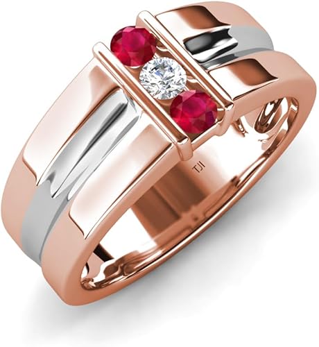 TriJewels 0.25 ctw Ruby and Natural Diamond Three Stone Men Band (8.50 mm) in 10K Gold