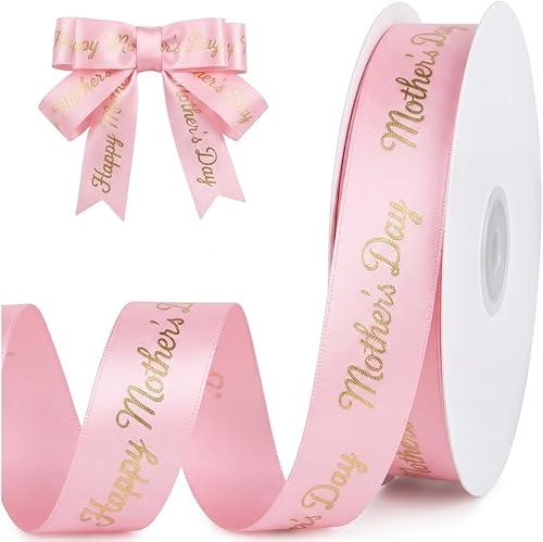 PRETYZOOM 10 Yards Happy Mother's Day Satin Ribbon Roll, 20mm Pink Mother's Day Ribbons for Packing, Floral Bouquet Wrapping Accessory