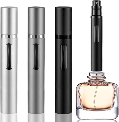 10ml Perfume Atomizer Travel Refillable, 3PCS Perfume Travel Refillable Bottle,Bottom-Filling Fragrances Perfumes Bottle,Mini Cologne Dispenser,Portable Sprayer（Black-Grey-Silver）