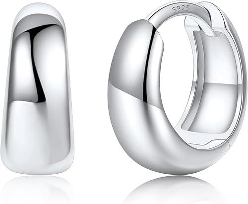Silvora 14K Gold Plated Chunky Hoop Earrings for Women, Small Thick Huggie Hoops with 925 Sterling Silver Post, Hypoallergenic Lightweight Hoop Earrings, 8/10/12/14mm