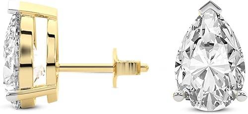 The Diamond Deal IGI Certified 1.00to 5.00 Carat Pear Shape Lab-Grown Diamond 3-Prong Stud Earrings in 14k Yellow, White or Rose Gold With Push Back Closure