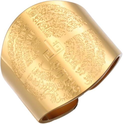 Dreamtimes Islamic Ayatul Kursi Ring for Women Men Muslim Quran Allah Rings Ayatul Kursi Arabic Calligraphy Adjustable Open Ring for Men Islam Eid Ramadan Gifts