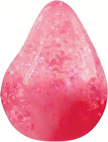 Sensory Squishy Water Drop Fidget Toys, Glitter Sparkle Filling Squeeze Toy, Super Soft Solid Squish Stress Ball Relief Toy for Adults 3.25 Inch (Pink)