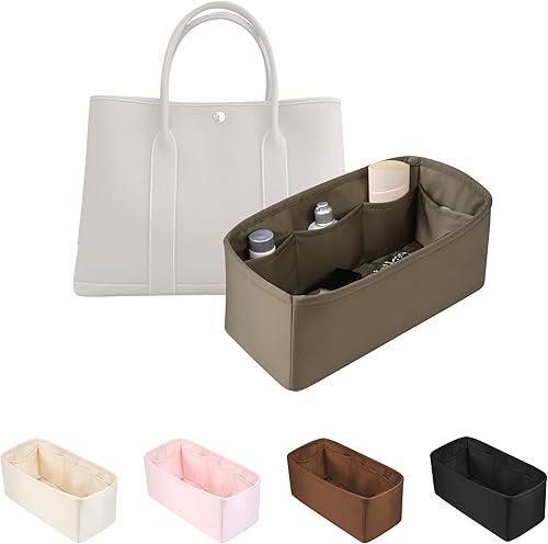 Tote Purse Organizer Insert, Lightweight & Soft Satin Fabric with Pockets, Ideal for Travel, Shopping, and Daily Use, Multicolor Options, Fits Garden Party 23(Etoupe grey,GP23)