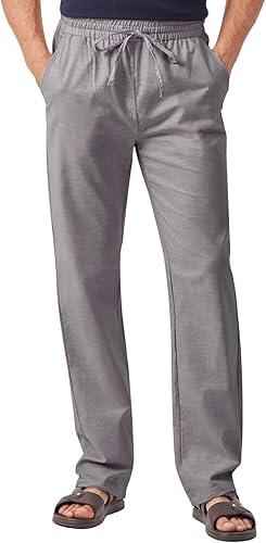 Zylioo White Linen Pants for Tall Men 6Ft Height, Straight Leg Relaxed Fit Long Trousers