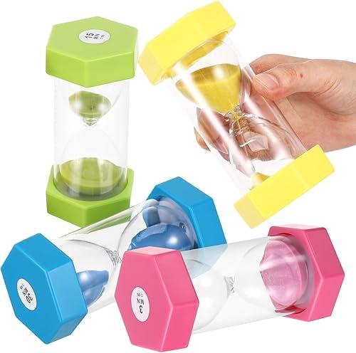 GLEAVI Visual Sand Timer for Kids, 4 Pcs Shatterproof Hexagonal Hourglass Timers (3, 10, 15, 30 Min), Anti-Roll Colorful Countdown Clock for Classroom, Toothbrushing, Study Focus, Visual Schedu