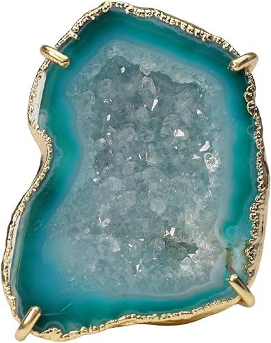 Cleopatra Geode Druzy Adjustable Gold Plated Ring For Women Sparkle Agate Gemstone Handmade Ring Statement Ring 30-40 mm