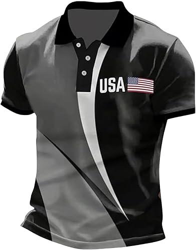 250 Anniversary USA Golf Shirt Men Color Block Polo Shirts Patriotic Graphic Outfits Mens Vintage American Flag Tops
