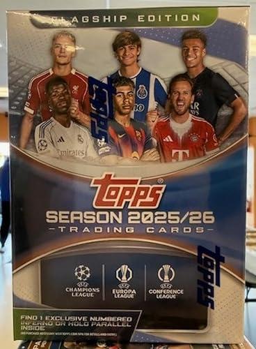 2025-26 Topps UEFA Flagship Soccer Futbol Blaster Box FACTORY SEALED 56 Total Cards, Look for numbered Inferno or Holos!