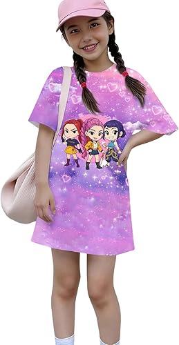 Kpop Dress for Girls T-Shirt Dress Anime Demon Inspired Outfit Print Kids Playwear for Daily Party Wear